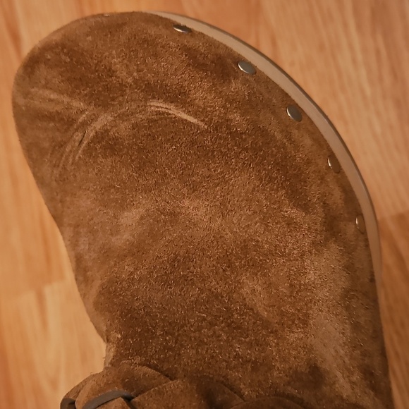 Loeffer Randall Cacao Suede Merrill Wooden Heeled Boho Braid Clogs Size 8.5 - Picture 14 of 16